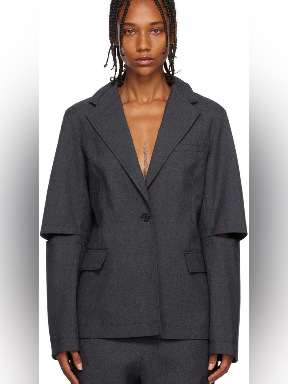 JW Anderson Gray Cutout Blazer Charcoal Gray Women's Tailored Blazer Jacket